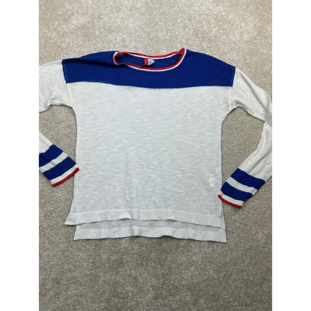 H&M Divided Colorblock Sweater XS White Blue Sheer Knit Nautical Preppy Retro